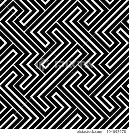 Abstract geometric pattern with stripes, lines. Seamless vector background. White and black ornament. Simple lattice graphic design. Abstract geometric pattern with stripes, lines. Seamless vector background. White and black ornament. Simple lattice graphic design. 104092678