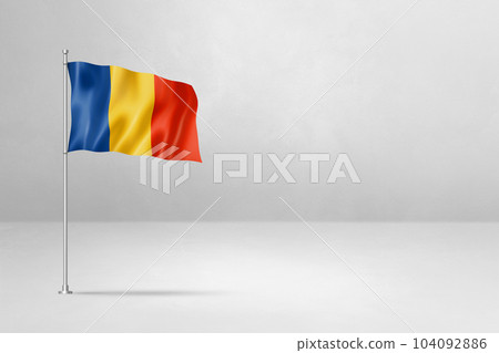 Romanian flag isolated on white concrete wall background 104092886