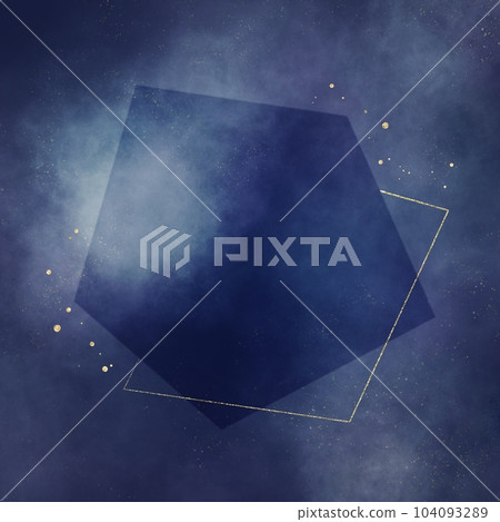 Dark background square template) dark blue nebula and golden glitter geometric pattern. space or night concept 104093289