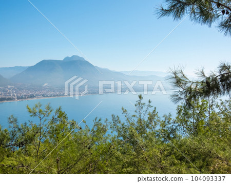 View from the Alanya fortress to the Taurus Mountains and the Mediterranean coast 104093337