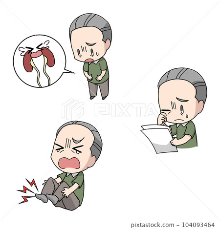 Illustration 3 patterns of elderly men who become complications of diabetes 104093464