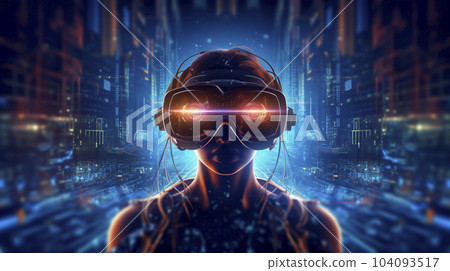 戴上 VR 眼鏡“AI 生成圖像”體驗數字虛擬現實世界的女性 104093517