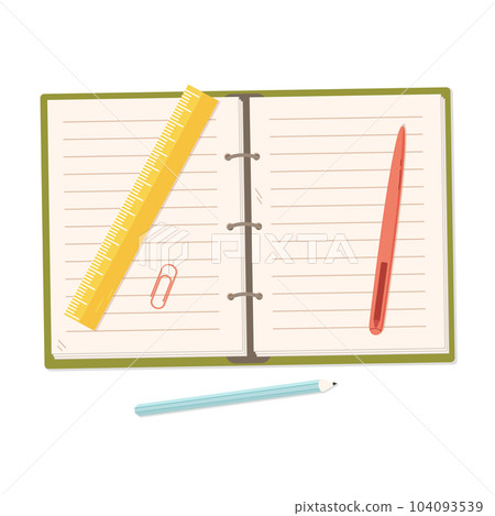School supplies. Notebook, pen and ruler. Back to school. Vector illustration 104093539