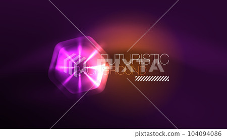 Glowing neon hexagons in dark space. Digital technology cyberspace hi-tech techno abstract background template 104094086