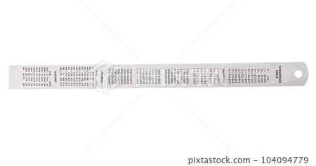 Metal Ruler with Conversion table isolated on white background Metal Ruler with Conversion table isolated on white background 104094779