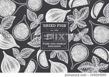 Hand drawn fig fruits design template. Organic fresh food vector illustration on chalk board. Retro fig fruit banner. Hand drawn fig fruits design template. Organic fresh food vector illustration on chalk board. Retro fig fruit banner. 104094995