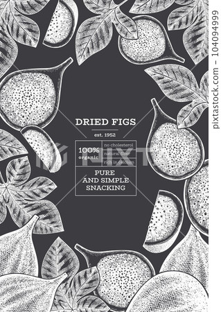 Hand drawn fig fruits design template. Organic fresh food vector illustration on chalk board. Retro fig fruit banner. Hand drawn fig fruits design template. Organic fresh food vector illustration on chalk board. Retro fig fruit banner. 104094999