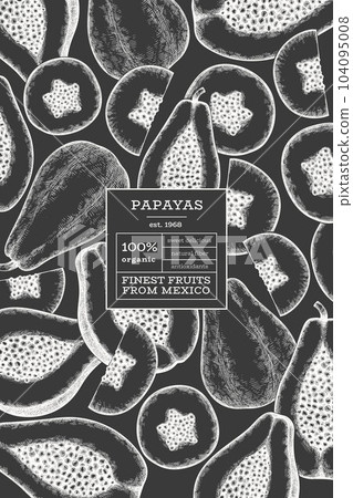 Hand drawn sketch style papaya banner. Organic fresh fruit vector illustration on chalk board. Retro fruit design template 104095008