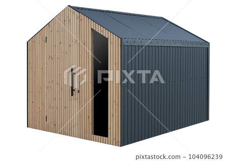 Wooden, modern garden storage on white background. Wooden, modern garden storage on white background. 104096239
