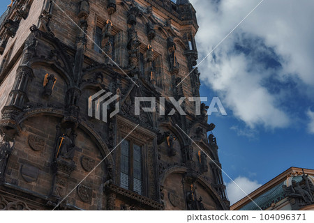 Powder Gate Tower in the old town of Prague. City gate from the 15th century that was restored after damage during the Battle of Prague. Powder Gate Tower in the old town of Prague. City gate from the 15th century that was restored after damage during the Battle of Prague. 104096371