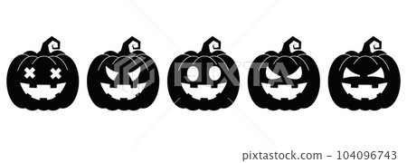 Vector set of spooky pumpkin with scary faces. Halloween pumpkin icons.Vector illustration Vector set of spooky pumpkin with scary faces. Halloween pumpkin icons.Vector illustration 104096743