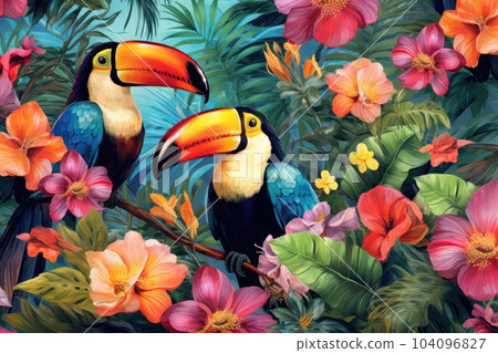 Toucan in the rainforest, watercolour. Generative AI Toucan in the rainforest, watercolour. Generative AI 104096827