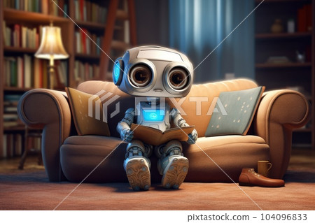 AI baby robot reading book. Generative AI AI baby robot reading book. Generative AI 104096833