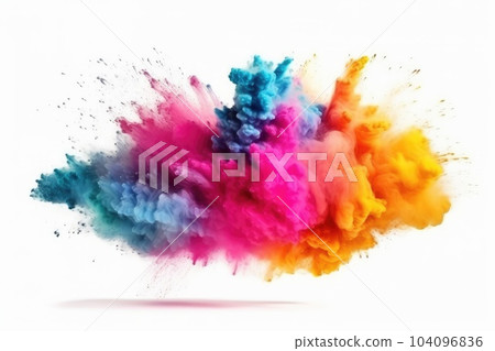 Colored powder explosion on white background. Generative AI Colored powder explosion on white background. Generative AI 104096836