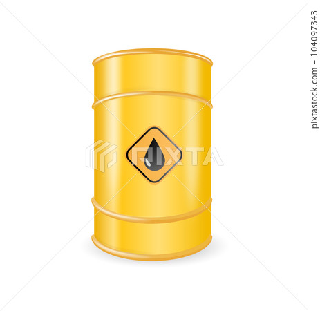 Yellow Metal Oil, Fuel, Gasoline Barrel Isolated. Design Template of Packaging for Mockup. Vector Yellow Metal Oil, Fuel, Gasoline Barrel Isolated. Design Template of Packaging for Mockup. Vector 104097343