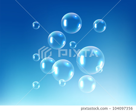 Vector blue wash bubble background. Soap bubble background liquid transparent foam concept design. 104097356