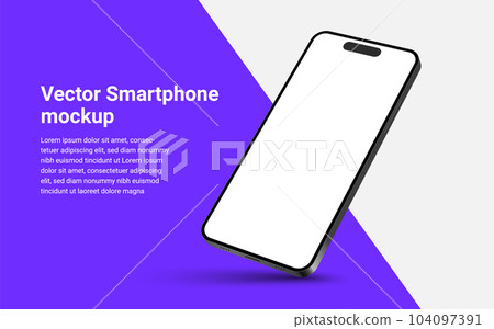 Phone mockup isolate 3d vector screen device template. Cellphone app mock up realistic telephone Phone mockup isolate 3d vector screen device template. Cellphone app mock up realistic telephone 104097391