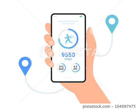 Step counter fitness tracker app design. Walk flat health fit activity vector smart phone watch step Step counter fitness tracker app design. Walk flat health fit activity vector smart phone watch step 104097475