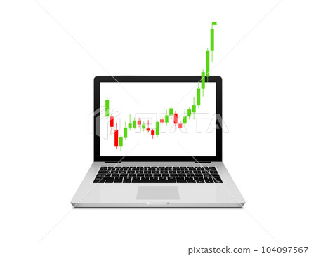 Monitor laptop screen charts arrow graph rise price vector concept. Market chart increase economy 104097567
