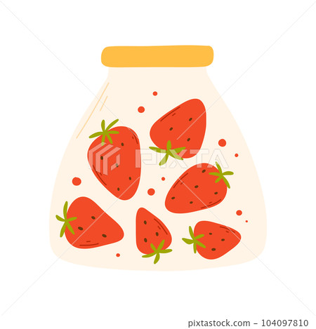 A jar of homemade strawberry jam. Strawberry marmalade. Jar of jam isolated on white background. Vector illustration in a flat style. A jar of homemade strawberry jam. Strawberry marmalade. Jar of jam isolated on white background. Vector illustration in a flat style. 104097810