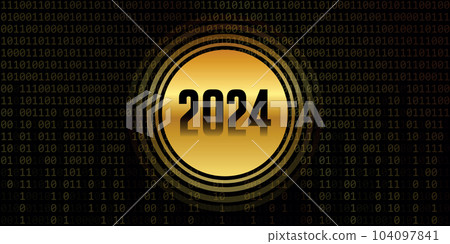 2024 golden number on dark binary code background 104097841