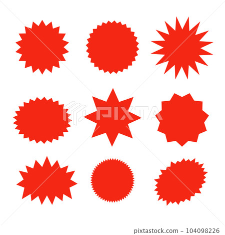 Red promo seal pricetag vector sticker stamp. Callout flash red star tag icon sale promotion round Red promo seal pricetag vector sticker stamp. Callout flash red star tag icon sale promotion round 104098226