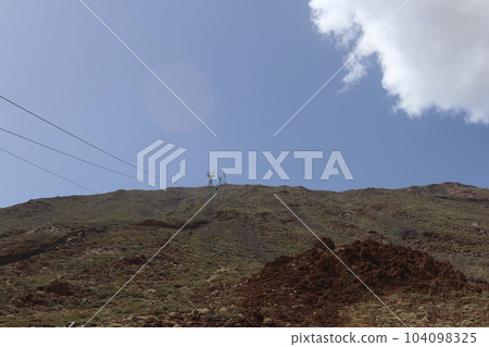 Cableway on the volcano Teide. Touristic way to Pico del Teide mountain. Cableway on the volcano Teide. Touristic way to Pico del Teide mountain. 104098325