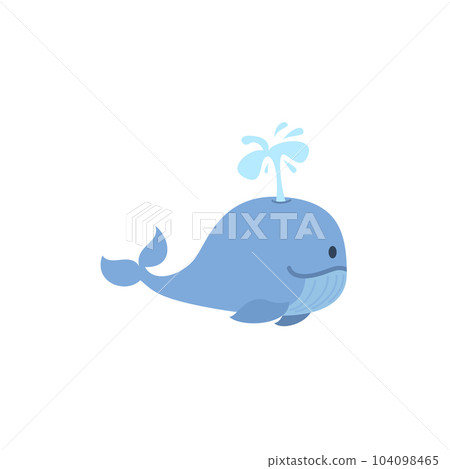 Cute whale splashing water, cartoon flat vector illustration isolated on white background. Cute whale splashing water, cartoon flat vector illustration isolated on white background. 104098465