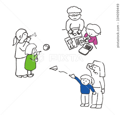 Illustration material of student volunteers playing with children 104099449