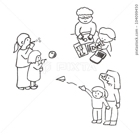 Illustration material of student volunteers playing with children 104099450