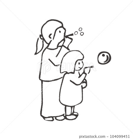 Illustration material of student volunteers blowing soap bubbles with children Illustration material of student volunteers blowing soap bubbles with children 104099451