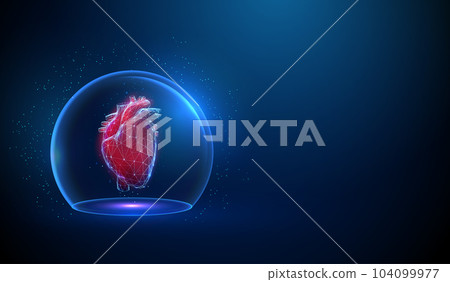 Abstract red human heart in transparent glass dome. Abstract red human heart in transparent glass dome. 104099977