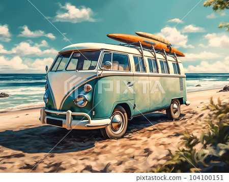 Old van on the ocean. 104100151