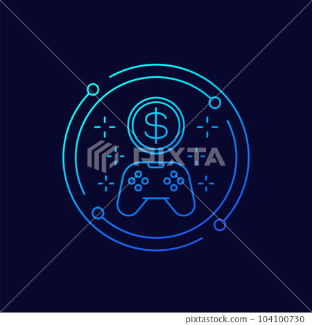 money for games icon with gamepad, linear design 104100730