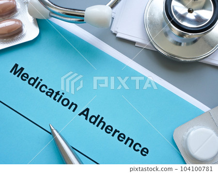 Pile of papers about Medication adherence on the desk. Pile of papers about Medication adherence on the desk. 104100781