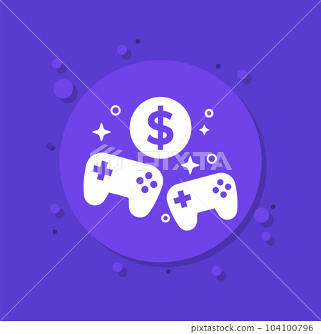 money for games icon with gamepads, vector 104100796