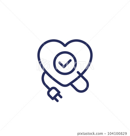 heart with an electric plug line icon 104100829