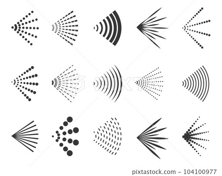 Spray icons. Water aerosol and air spatter, liquid and gas spray icons, dry shower and hair deodorant. Vector isolated set 104100977