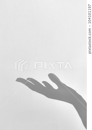 Shadow silhouette of hand palm up over, holding imaginary object, copy space, vertical frame, noise 104101197