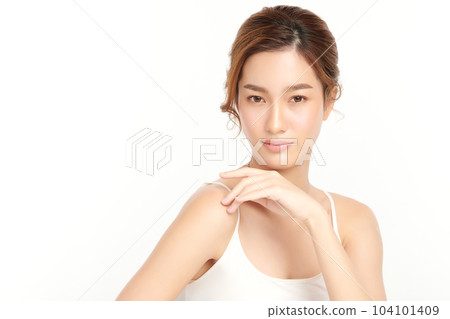 Beautiful young asian woman with clean fresh skin on white background, Face care, Facial treatment, Cosmetology, beauty and spa, Asian women portrait. Beautiful young asian woman with clean fresh skin on white background, Face care, Facial treatment, Cosmetology, beauty and spa, Asian women portrait. 104101409