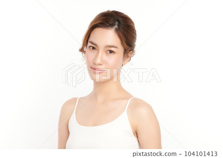 Beautiful young asian woman with clean fresh skin on white background, Face care, Facial treatment, Cosmetology, beauty and spa, Asian women portrait. Beautiful young asian woman with clean fresh skin on white background, Face care, Facial treatment, Cosmetology, beauty and spa, Asian women portrait. 104101413