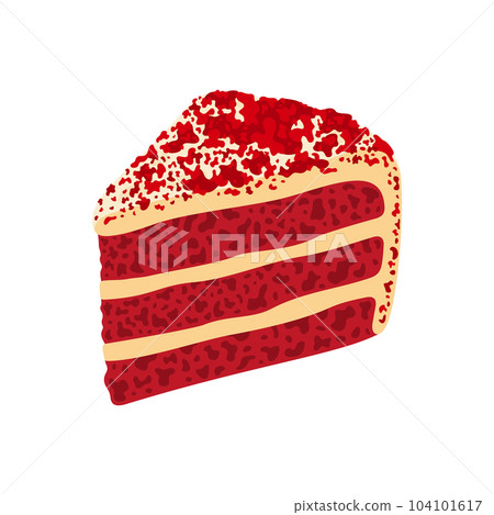 Red velvet cake vector illustration. Piece of cake vector drawing. Red velvet cake vector illustration. Piece of cake vector drawing. 104101617