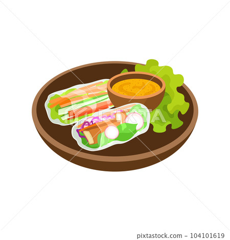 Fresh vegetable spring rolls vector illustration. Asian food illustration. Fresh vegetable spring rolls vector illustration. Asian food illustration. 104101619