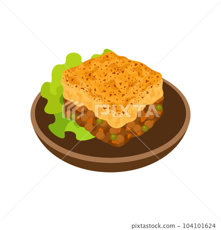 Shepherd's pie vector illustration. Traditional British cuisine. Shepherd's pie vector illustration. Traditional British cuisine. 104101624