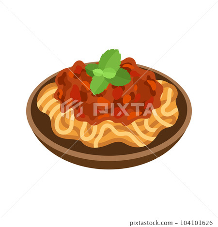 Spaghetti bolognese. Pasta with meat tomato sauce vector illustration. 104101626