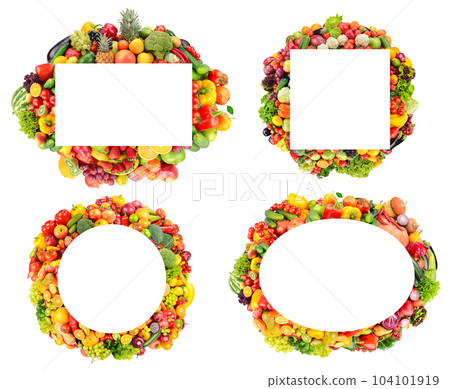 Fruit and vegetable frame collection isolated on white Fruit and vegetable frame collection isolated on white 104101919
