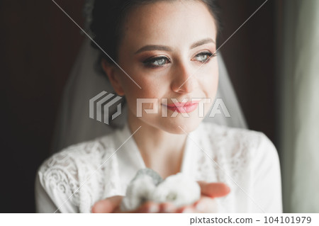 Portrait of a beautiful fashion bride, sweet and sensual. Wedding make up and hair Portrait of a beautiful fashion bride, sweet and sensual. Wedding make up and hair 104101979