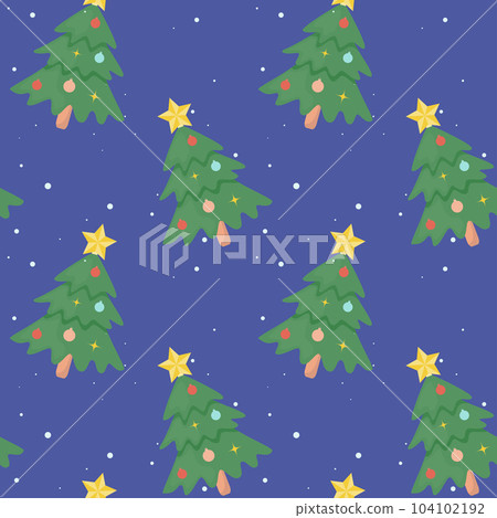 Vector seamless drawing. A repetition of a decorated Christmas tree. 104102192