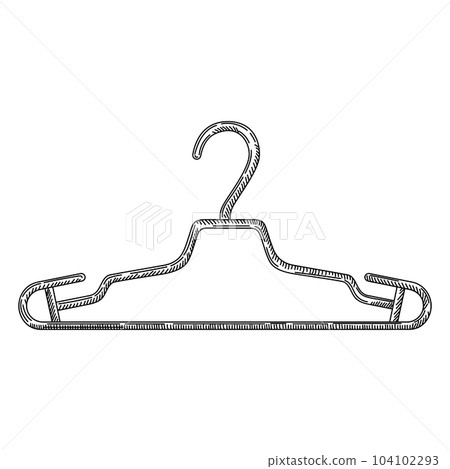 Plastic coat hanger in vintage engraved style. Sketch of coat hanger. Plastic coat hanger in vintage engraved style. Sketch of coat hanger. 104102293