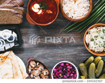 russian food assortment russian food assortment 104102387